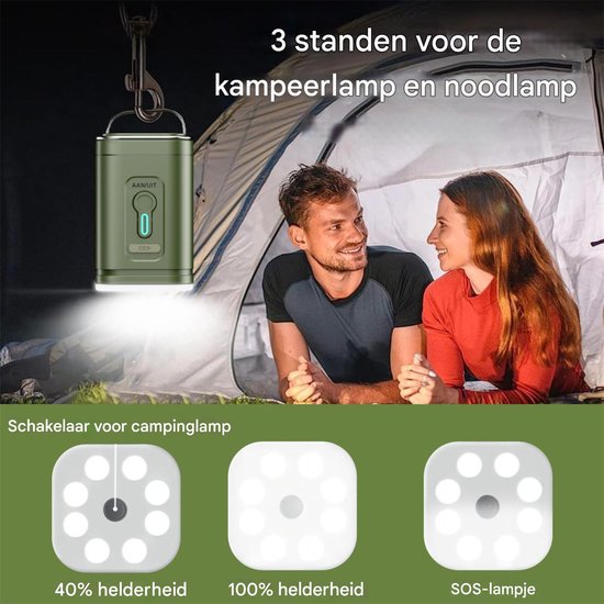 QTTVBTNA - Elektrische Opblaaspomp - 2-in-1 LED Campinglamp - 2400 mAh - Oplaadbare elektrische pomp - Voor luchtbed, opblaasbaar zwembad, zwemring, vacuüm opbergzak - Groen - 5x5x8,3cm - 1 stuk — afbeelding 5