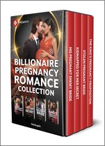 Een collectie boeken met als titel 'Billionaire Pregnancy Romance Collection'. De voorkant toont een zwangere vrouw en een man, met boeken met rode ruggen.