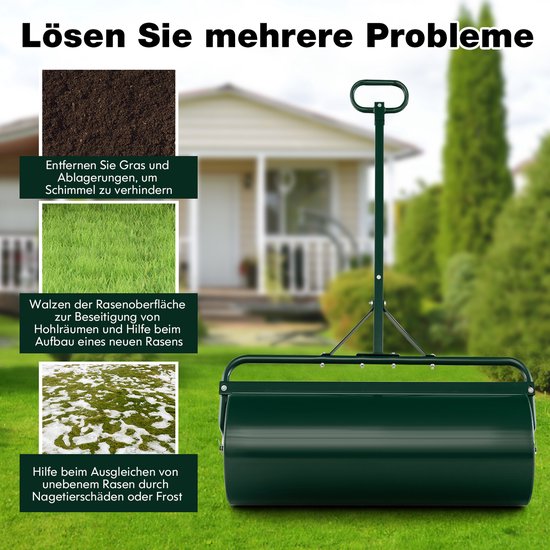 COSTWAY Gazonwals bij te vullen met water of zand, 113 l, Ø 40 cm x 99 cm, bodemwals met handvat, metalen tuinwals, handroller, gazonroller voor vlakken, gazon, tuin, groen — afbeelding 5