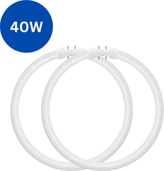 Twee ronde TL-buizen van 40W met 4 pinnen, elk met een diameter van 30 cm.