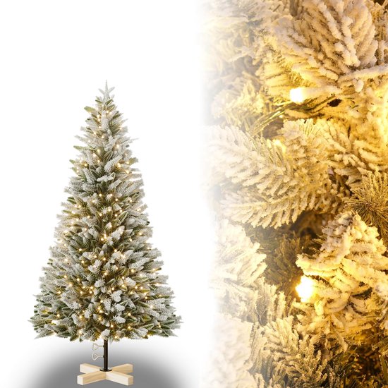 UISBERT Kunstkerstboom Premium van PE & PVC dennennaalden, Kunstkerstboom met LED-verlichting incl. natuurlijk witte sneeuwvlokken, 150cm