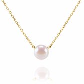 Elegante Parel Ketting 42+6 cm – Stainless Steel Goudkleurig – Imitatie Parel 8 mm - Waterproof - Kleurvast - The Jewellery Salon