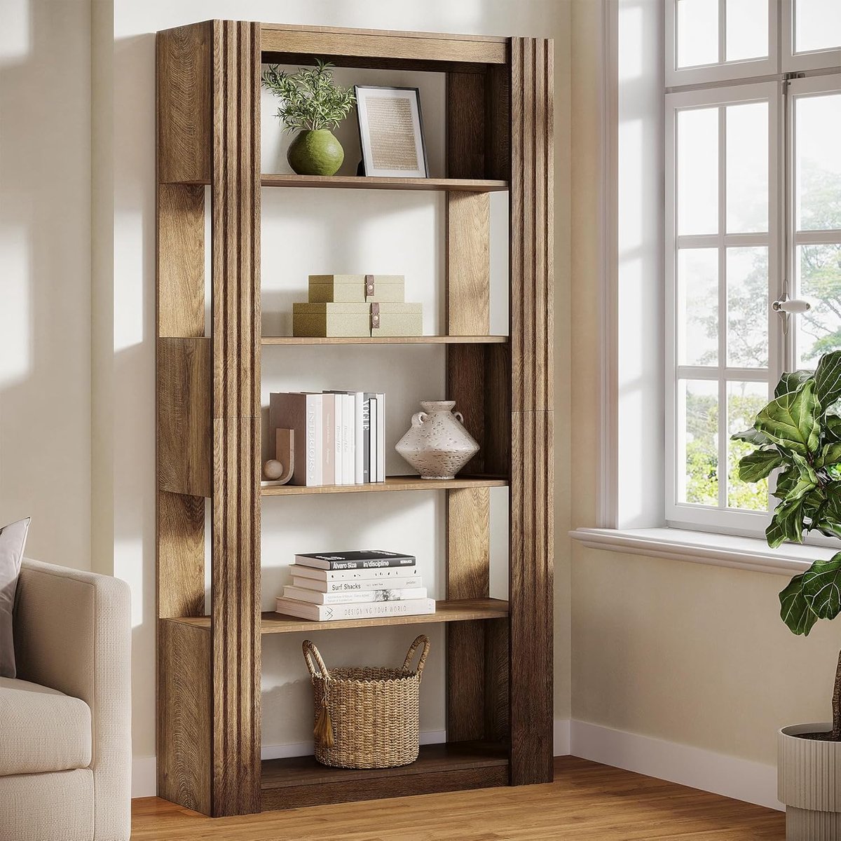Tribesigns Boekenkast - Boekenkast met 5 Planken - Open Opbergruimte voor Kleine Ruimtes, Woonkamer, Slaapkamer, Keuken - Bruin - 80 x 30 x 180 cm