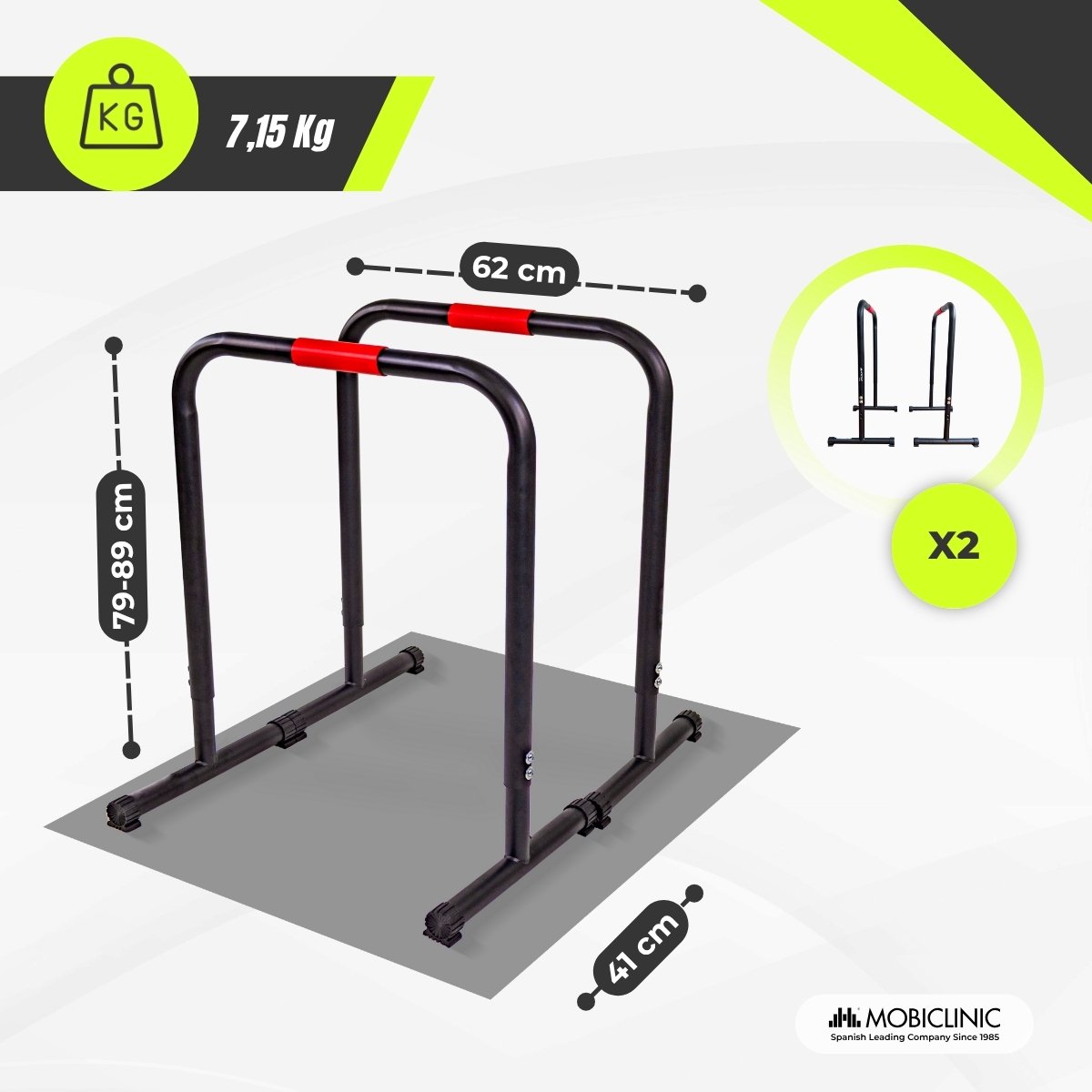 Mobiclinic®, Dip Barren, Calisthenics, Verstellbar, 2 Höhen 79-89 cm, Rutschfeste Griffe, Gummifüße, Verstärkter Stahl, Dips, Liegestütze, Plank, Functional, Twins Mobiclinic®, Dip Barren, Calisthenics, Verstellbar, 2 Höhen 79-89 cm, Rutschfeste Griffe, Gummifüße, Verstärkter Stahl, Dips, Liegestütze, Plank, Functional, Twins