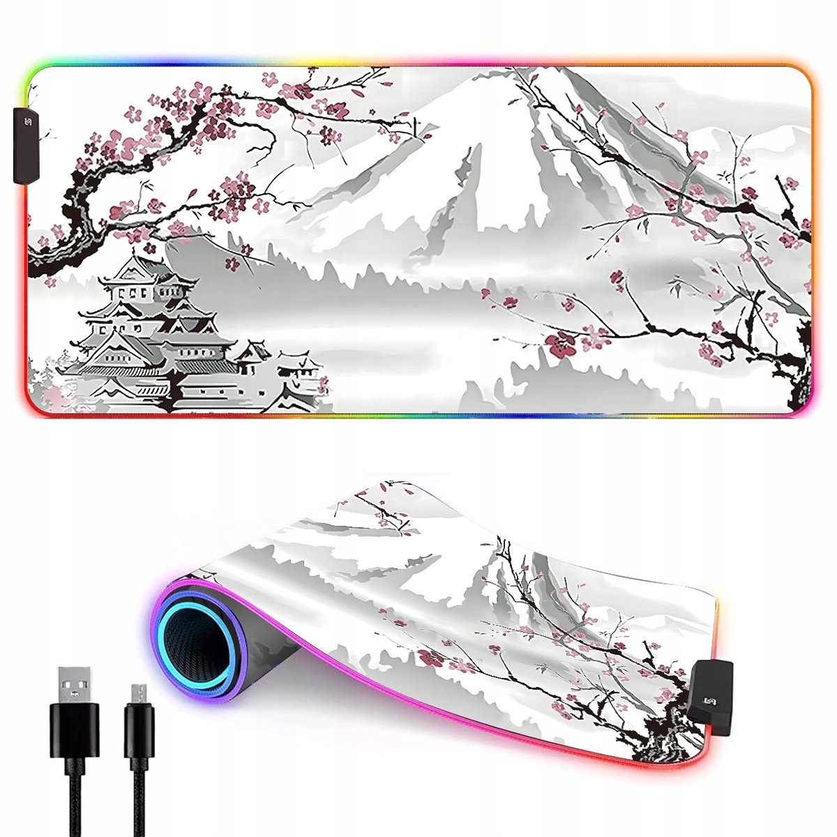 XXL Gaming Muismat RGB LED 90x40cm Japan Sakura - Verlicht Bureau Onderlegger