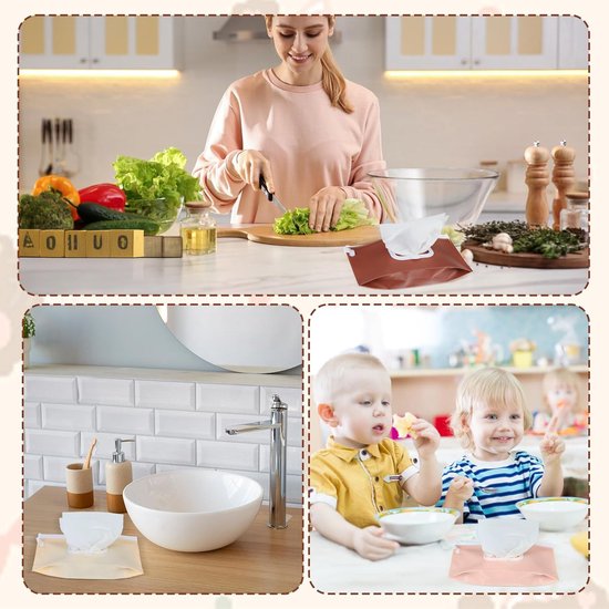 Billendoekjes houder - 3 stuks - Vochtige tissuehouder - Natte doekjes houder - Dispenser - Wipe box - Billendoekjesdoos - Vochtig toiletpapier houder - Geschikt voor make up doekjes, reinigingsdoekjes - Roze + Koffie + Beige - 24*13.5cm — afbeelding 5