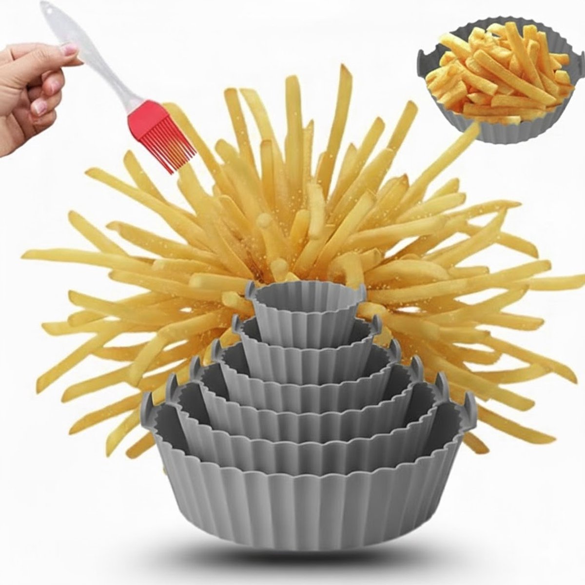 Keukenvriend © Airfryer siliconen bakje - siliconen airfryer set 7 stuks - Grijs - Heteluchtoven