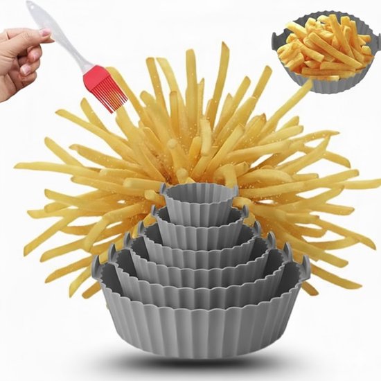 Keukenvriend © Airfryer siliconen bakje - siliconen airfryer set 7 stuks - Grijs - Heteluchtoven