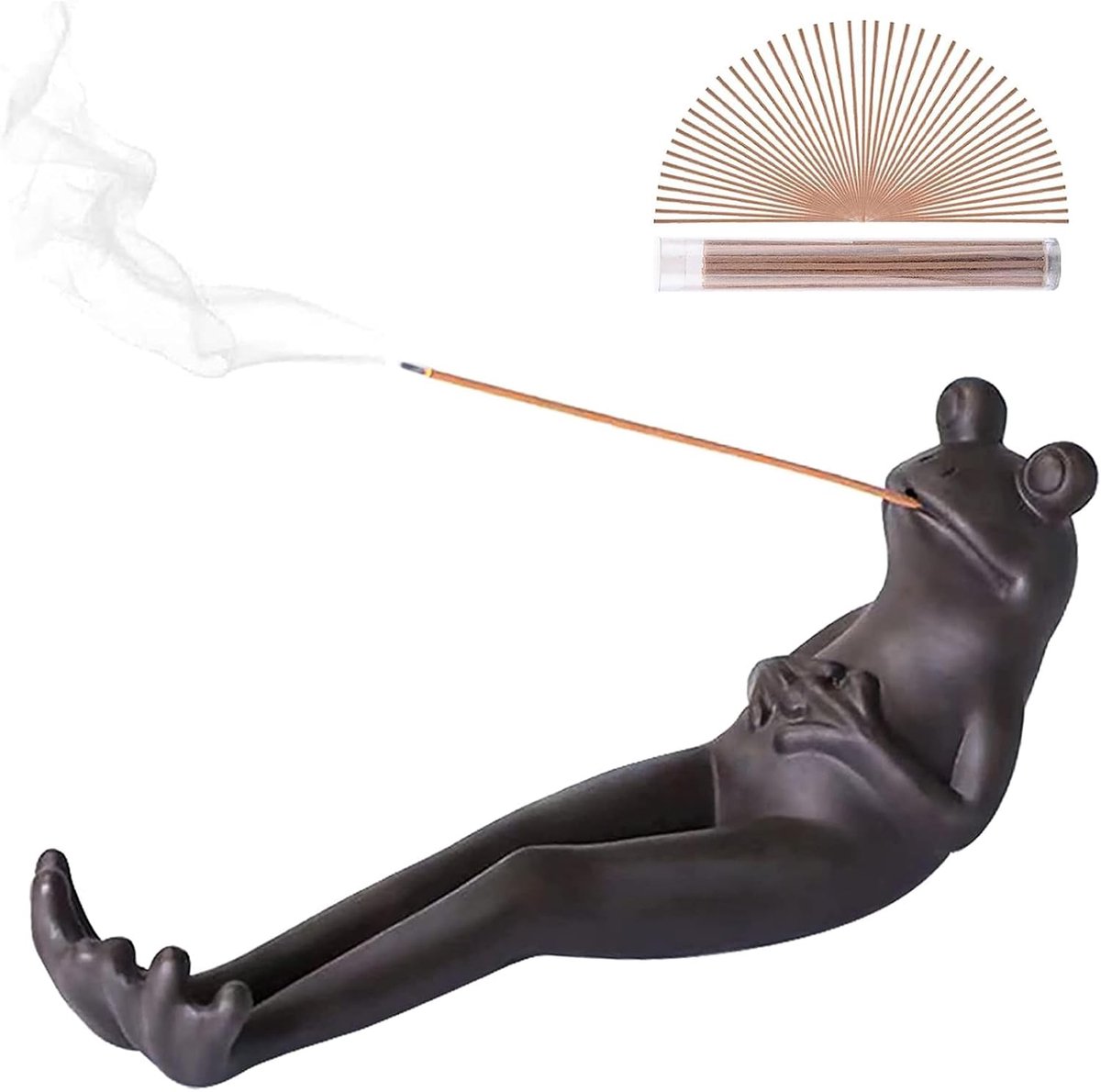 Famanu - Wierookstokjeshouder in kikkervorm, wierookhouder, brander van keramiek, asvanger, grappige kikkerversiering, woonaccessoires voor yoga, meditatie, thuis, kantoor, kantoor