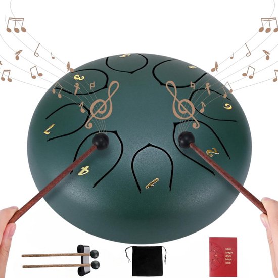 Foto: Stalen tong drum 6 inch 8 tonen muzikaal percussie instrument regen drum buitengebruik malachiet groen