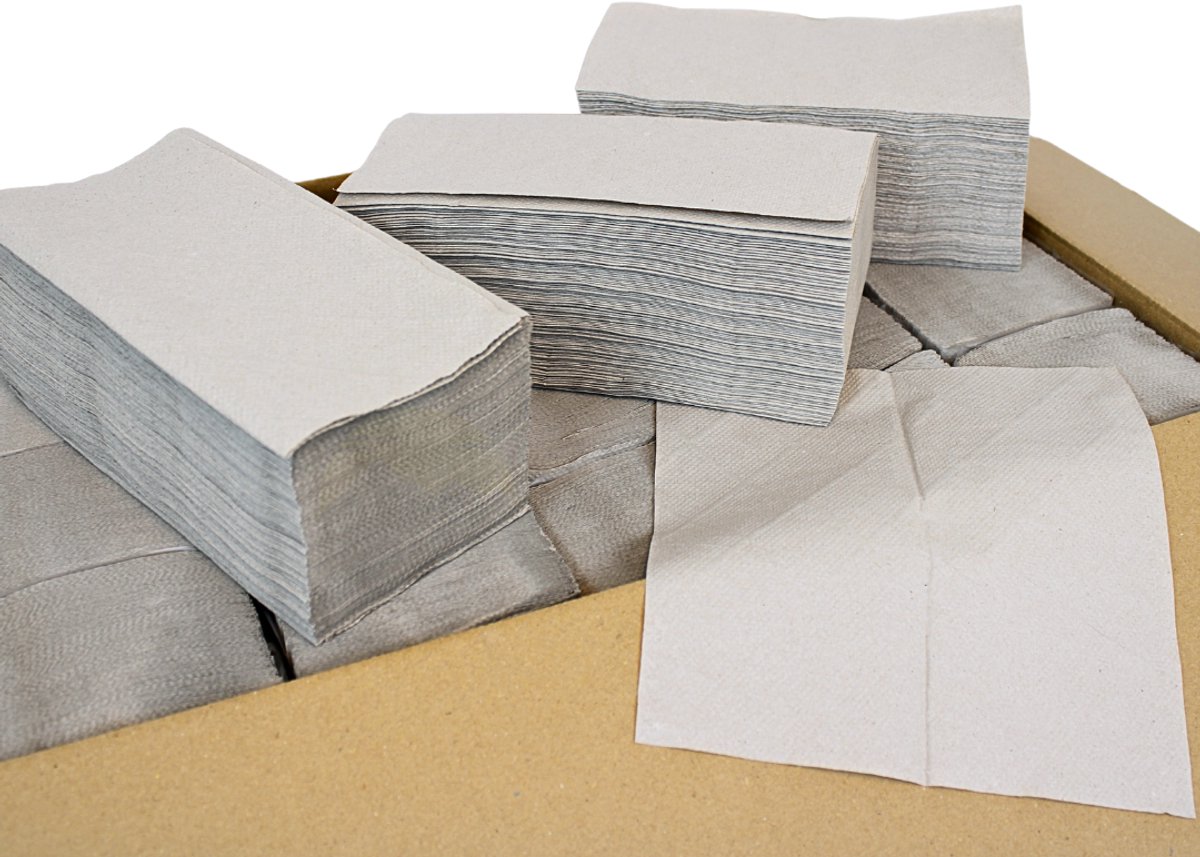 10.000 vellen Papieren handdoekjes 1-laags Grijs 25 x 23 cm, Z vouw papieren handdoekjes, handdoekjes papier