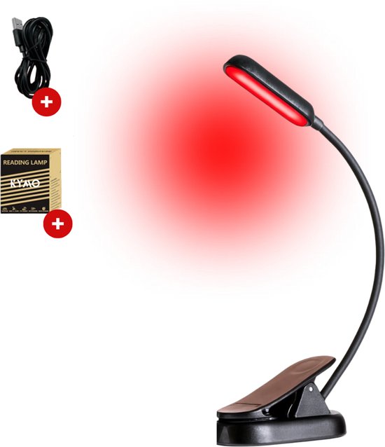 Roodlicht Leeslampje - Stimuleert Melatonine en Bioritme voor Betere Slaap - Leeslampje met klem - Klemlamp voor in Bed - Leeslampje voor Boek - Sinterklaas en Kerst cadeau - Rood Licht Lamp