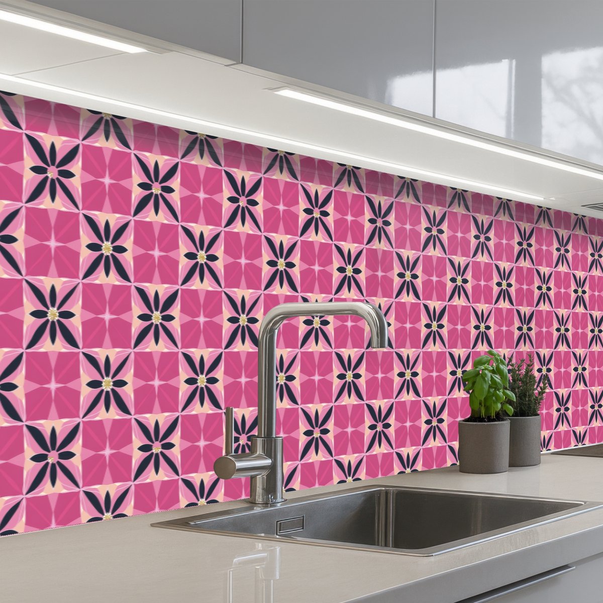 Keuken achterwand 400x80 cm - Spatscherm zelfklevend Patroon - Bloemmotief - Meerkleurig - Muurbeschermer - Spatwand fornuis