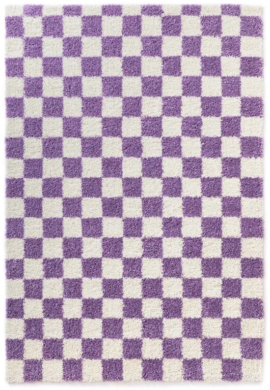 Tapis à damier - Carreaux ivoire/lilas 200x300 cm