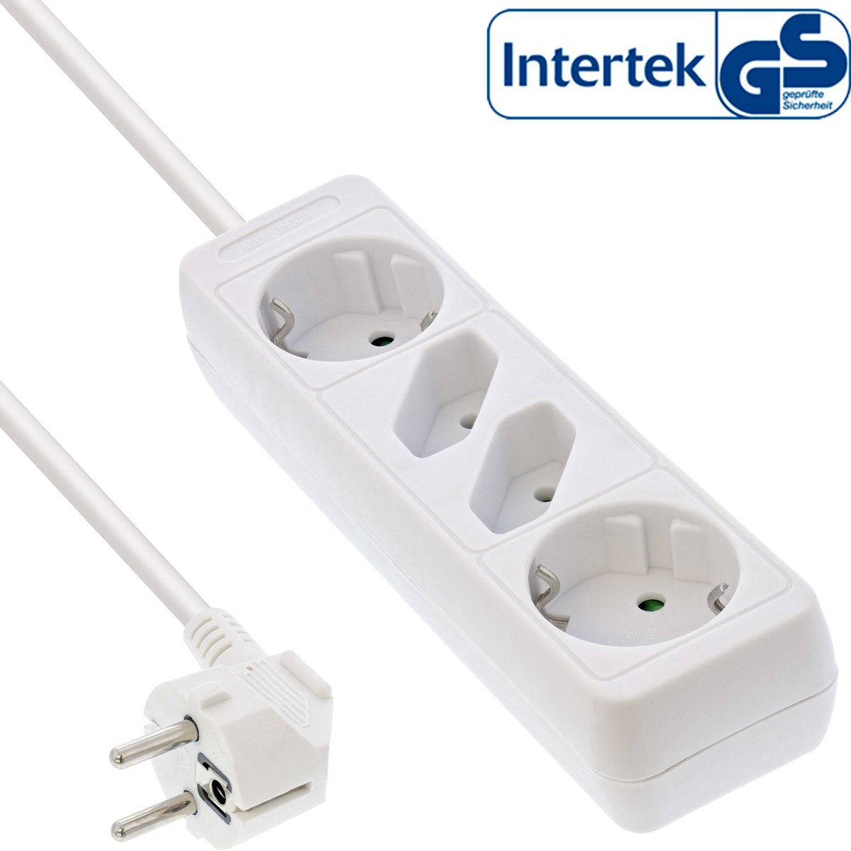 Stekkerdoos met 4 contacten (2+2) / wit - 3 meter