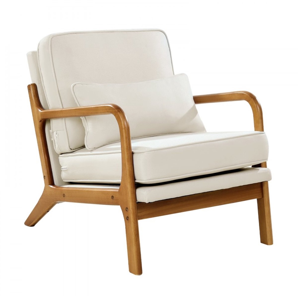 Fauteuil Accentstoel - Loungestoel - Massief Houten Frame - Linnen Bekleding - Dik Kussen