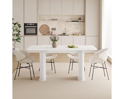 Eettafel ovaal 160x80 cm wit – HomeByNicole Kolomtafel voor 4-6 personen – Robuust massief houten tafelblad – Geschikt voor keuken, eetkamer en kantoor