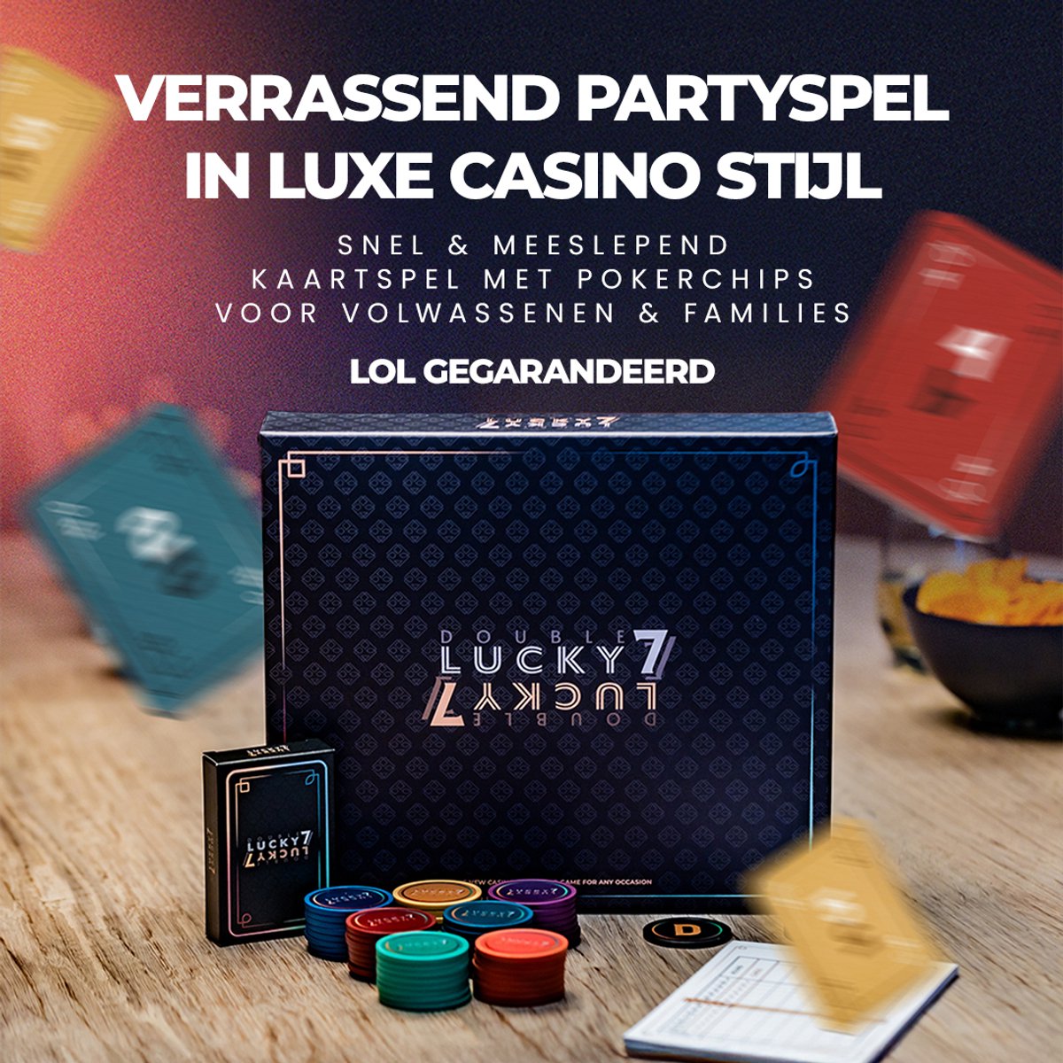 Double Lucky 7 - Kaartspel voor volwassenen en families - 2024 Editie - Verrassend snel gezelschapsspel in luxe casino stijl - Familiespel voor 2 tot 7 spelers – Vanaf 14 jaar - 40 min — afbeelding 6