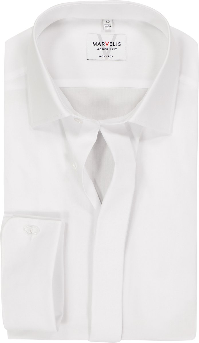 MARVELIS modern fit smoking overhemd - popeline - wit - Strijkvrij - Boordmaat: 42