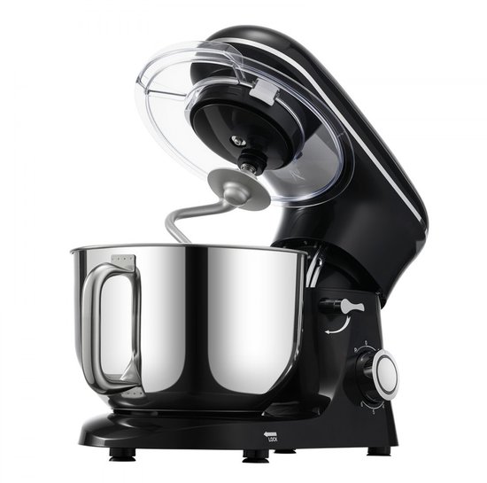 Keukenmachine - Standmixer en Deegmixer - Met Kantelbare Kop - Vermogen 1400W - Inhoud 5,68 L RVS Kom - Deeghaak en Garde - Mengschraper - Zwart — afbeelding 5