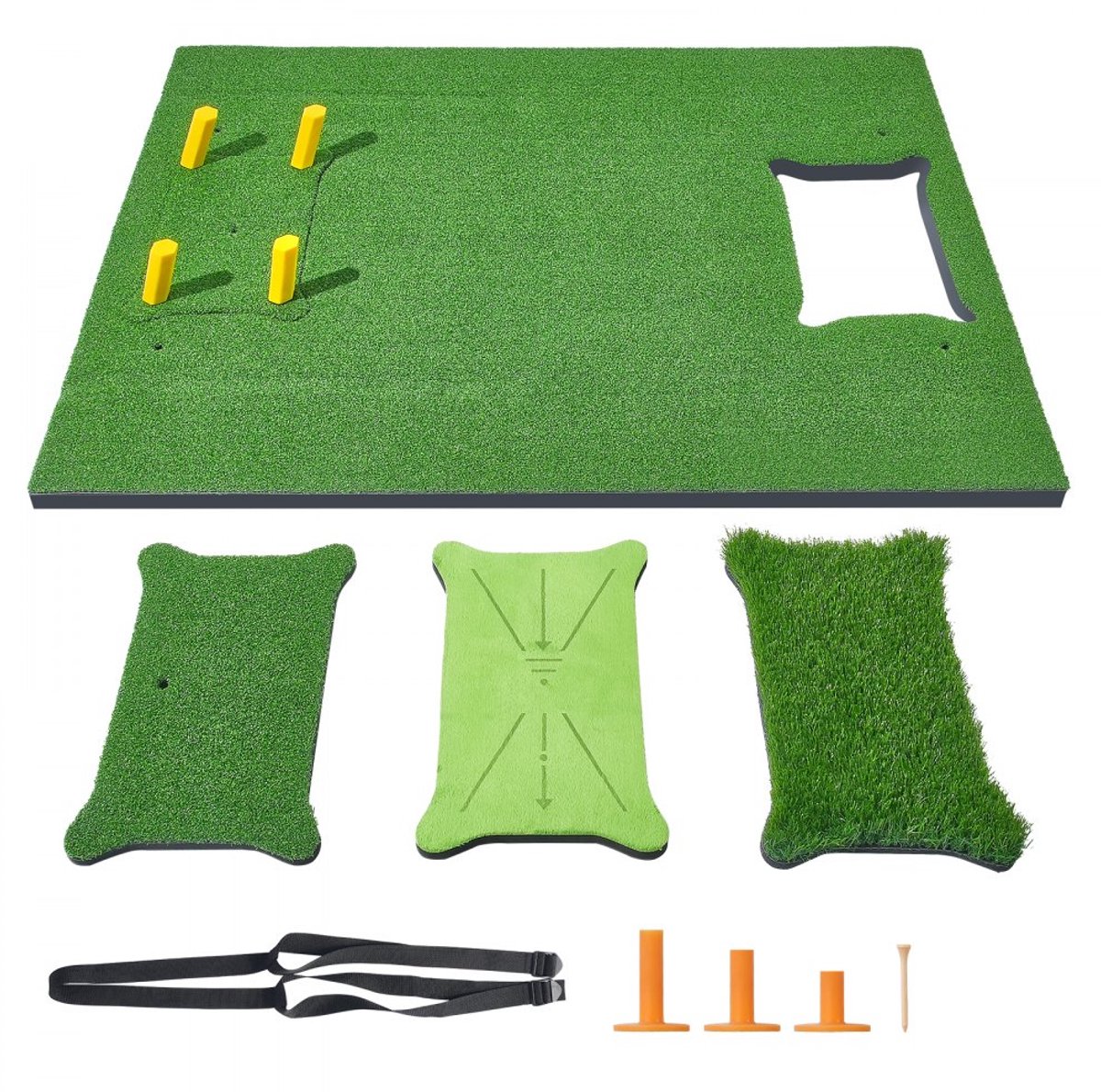Golfmat - 4-in-1 Kunstgras Oefenmat - 1,5 x 1,2 m - 4 Vervangbare Inzetstukken - Extra Dik - Afslag & Chippen - Binnen en Buiten