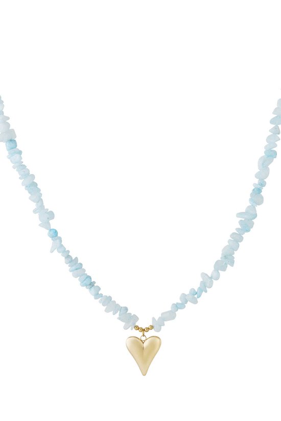Kralenketting blauw met hart hanger | Stainless steel ketting | Ketting met kralen | Statement ketting | Gouden ketting | Waterproof | Nikkelvrij | Cadeau | Sint | Kerst | Dames sieraden
