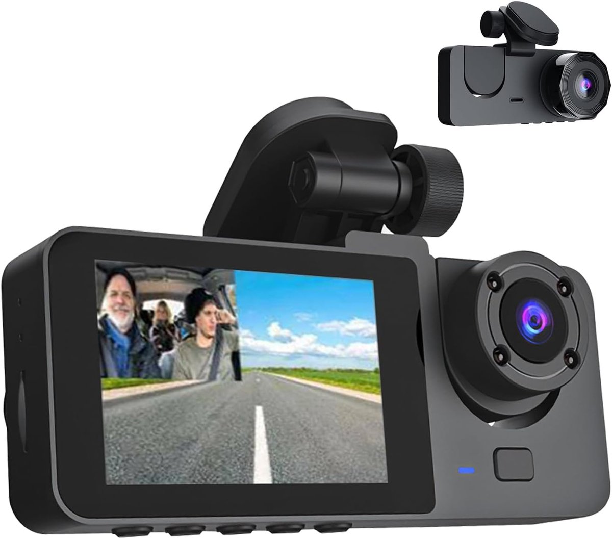3-kanaals dashcam voor en achter - 1080P dashcam voor en binnen met nachtzicht, bewegingsdetectie, parkeermonitor, sensorbescherming en lusopname