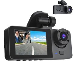 3-kanaals dashcam voor en achter - 1080P dashcam voor en binnen met nachtzicht, bewegingsdetectie, parkeermonitor, sensorbescherming en lusopname