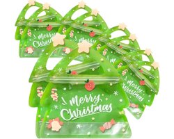10 stuks - Kerstboom geschenkdoos - Lichtgroene hersluitbare plastic zak - Bedrukt met kerstpatroon - Geschikt voor het verpakken van chocolade, snoep en koekjes - 8,5 x 7,3 cm
