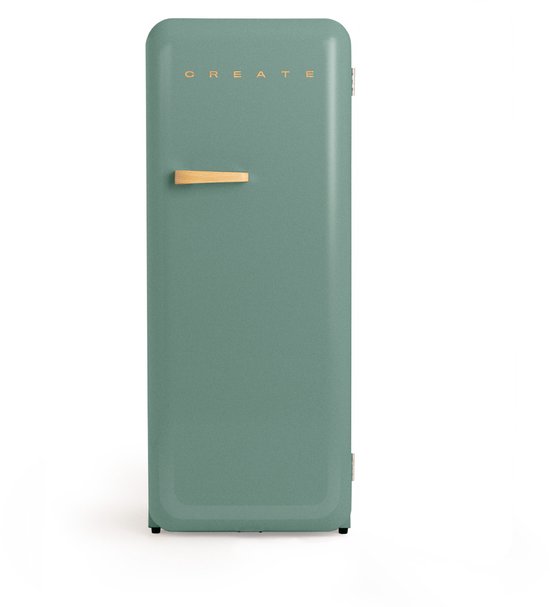 Retro Vintage koelkast 281L, 1 deur, vriesvak, glazen planken, flessenrek, retro design, sage kleur