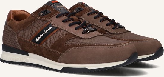 Bruine leren en suède herensneakers met veters en opdruk "Australian Australian".