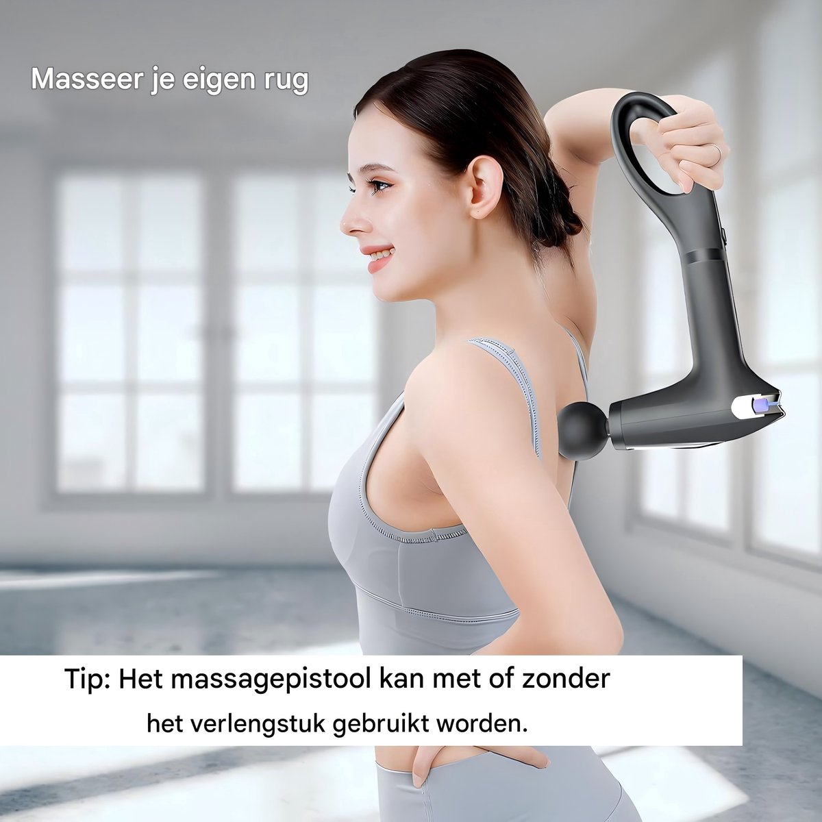 Spier massager pistool – percussie, 8 niveaus, verlengde handgreep,timer 15 min – diepe weefselontspanning – compact en krachtig – foto 4