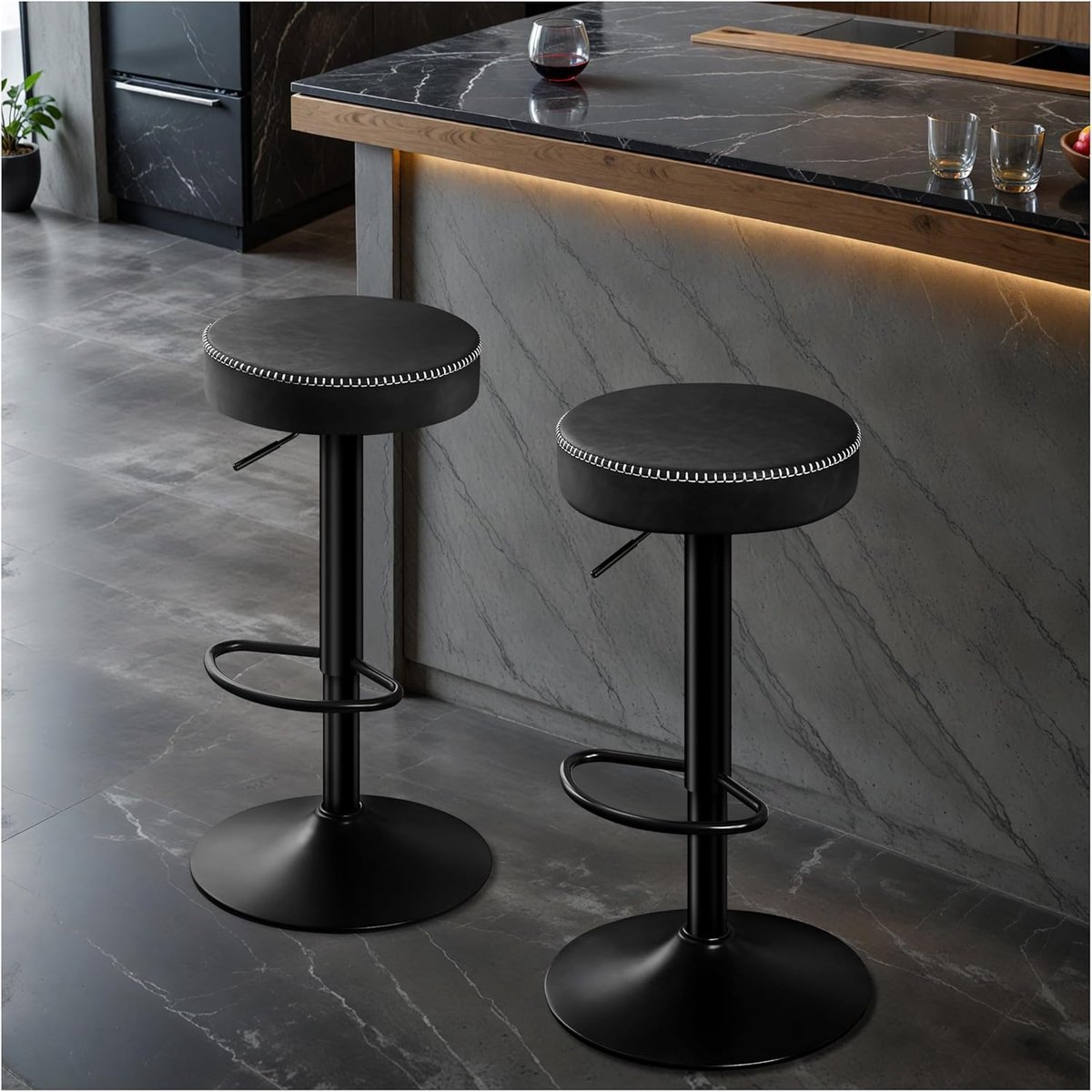 Set van 2 Design Barkrukken met Rugleuning - verstelbare ronde barstoelen 41,5x41,5x85,5 cm - Medahomestore
