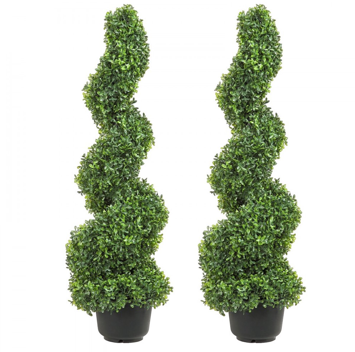 Kunstbuxus - Spiraal Topiary Kunstplant Set van 2 - Hoogte 122 cm - PE met IJzeren Frame - Inclusief 10 Reservebladeren - Groen