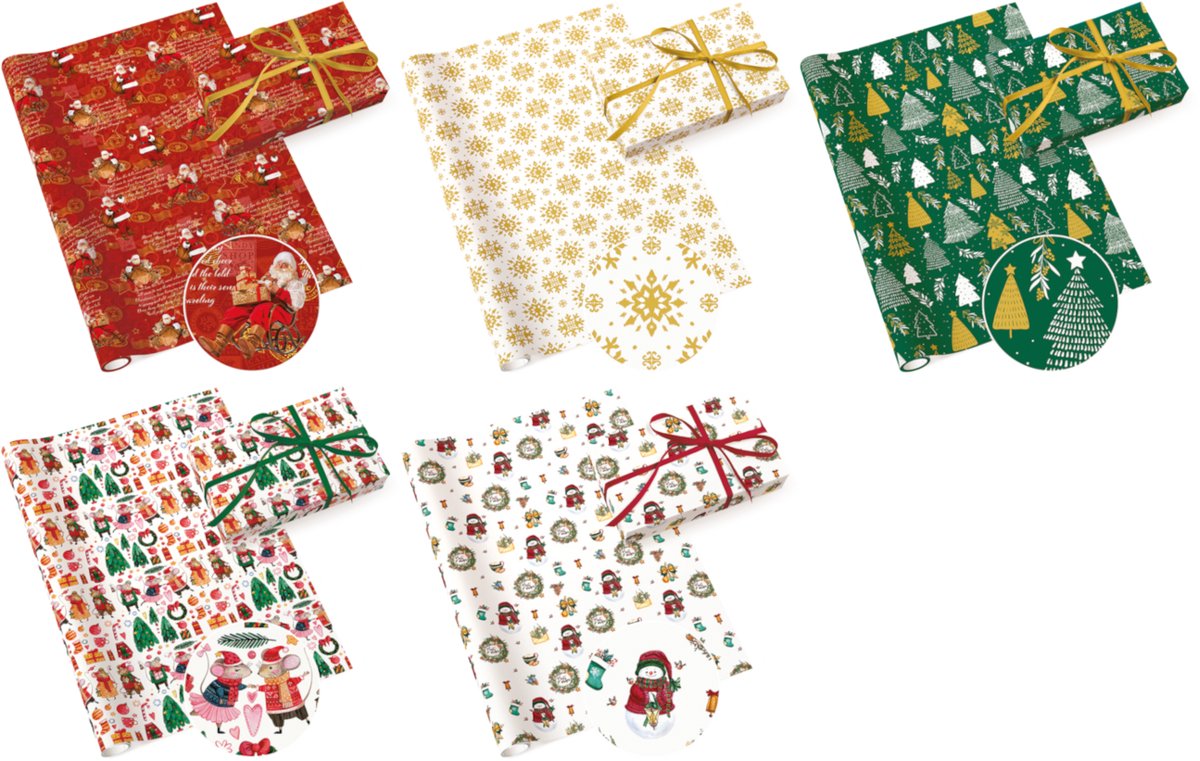 PAW decor Kerst Cadeaupapier – 5 rollen – 70×200 cm – FSC® mix – duurzame feestverpakking
