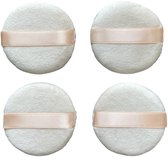 4 éponges en coton avec bande de satin rose / houppette en velours - Rondes - 6,8 cm