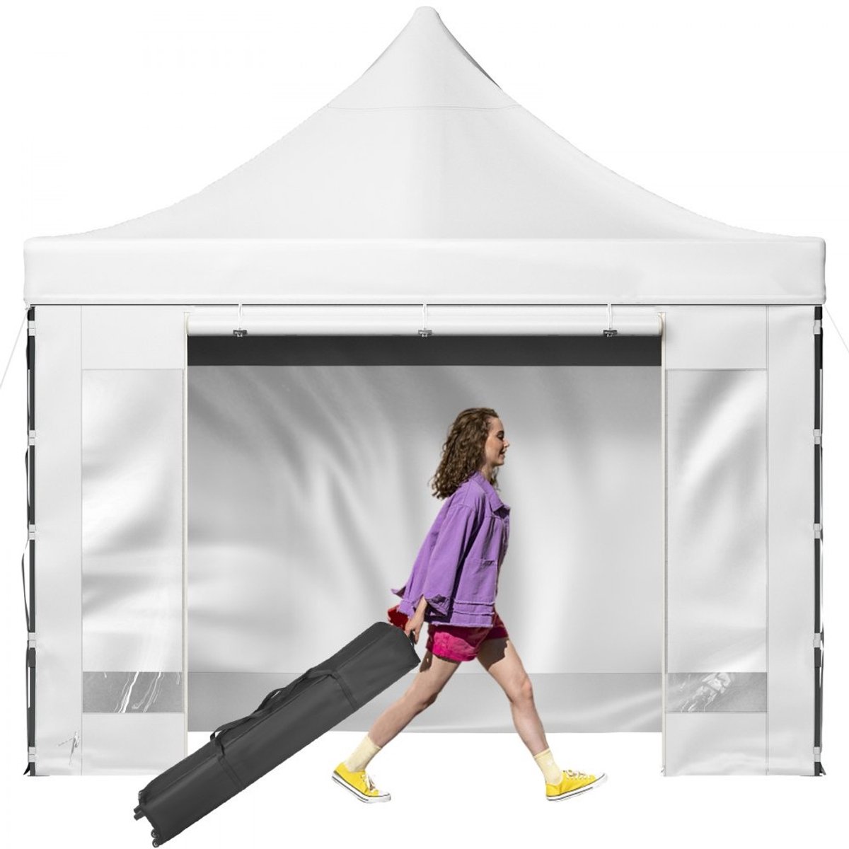 Partytent 3x3 m - Pop-up Paviljoen - Opvouwbaar - 240 g/m² PVC-gecoat Polyester - Verstelbare Hoogte 195-213 cm - Voor Evenementen & Tuin - Wit
