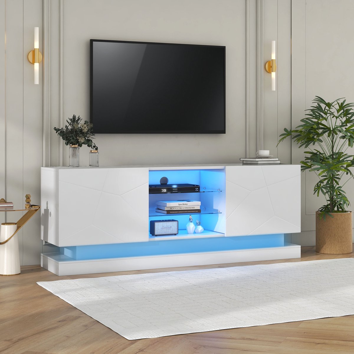 OKWISH TV meubel - Modern TV-kast met verstelbare laminaatplank en kabelmanagement - Voor