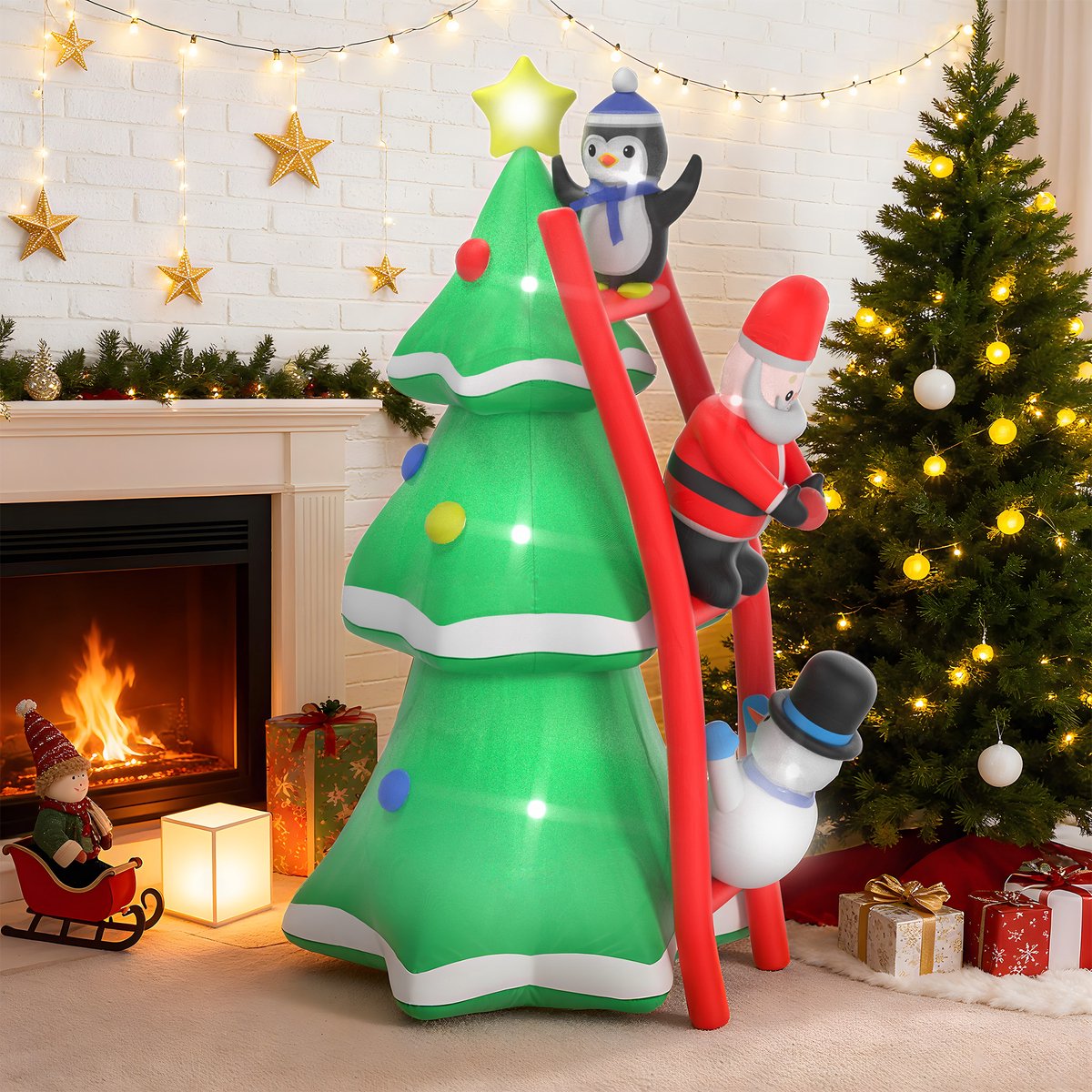 NAIZY Opblaasbare kerstboom met verlichting en stille ventilator 240 cm Opblaasbare kerstfiguren Kerstdecoratie Ornament voor binnen- en buitengebruik – foto 3