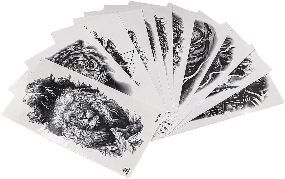 EGoods - Tijdelijke tatoeages voor volwassenen met leeuw en wolf ontwerp - Realistische nep tattoos met groot patroon