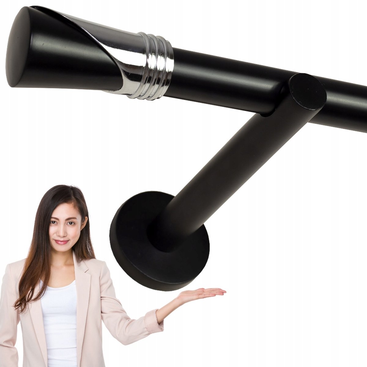 Zwarte metalen gordijnroede 480 cm, 19 mm, met LOKI-eindstukken