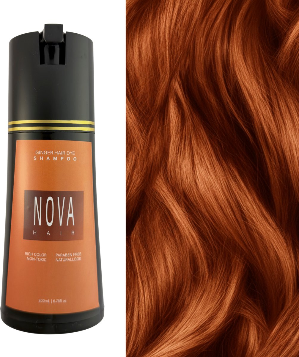 Nova Hair Instant Dye Shampoo Ginger - Rijk aan Natuurlijke Extracten - Dekking voor Grijs Haar - Kleur Shampoo voor man en vrouw - NovaHair - Nova Hair Shampoo Ginger - 200 ml