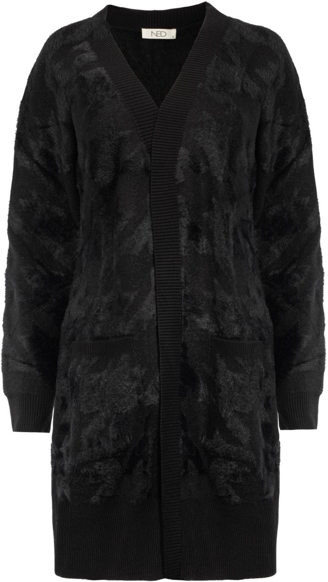 NED Vest Padstow Ls Rmj Furry Print Knit 25w1 U386 01 900-900 Black-black Dames Maat - XL