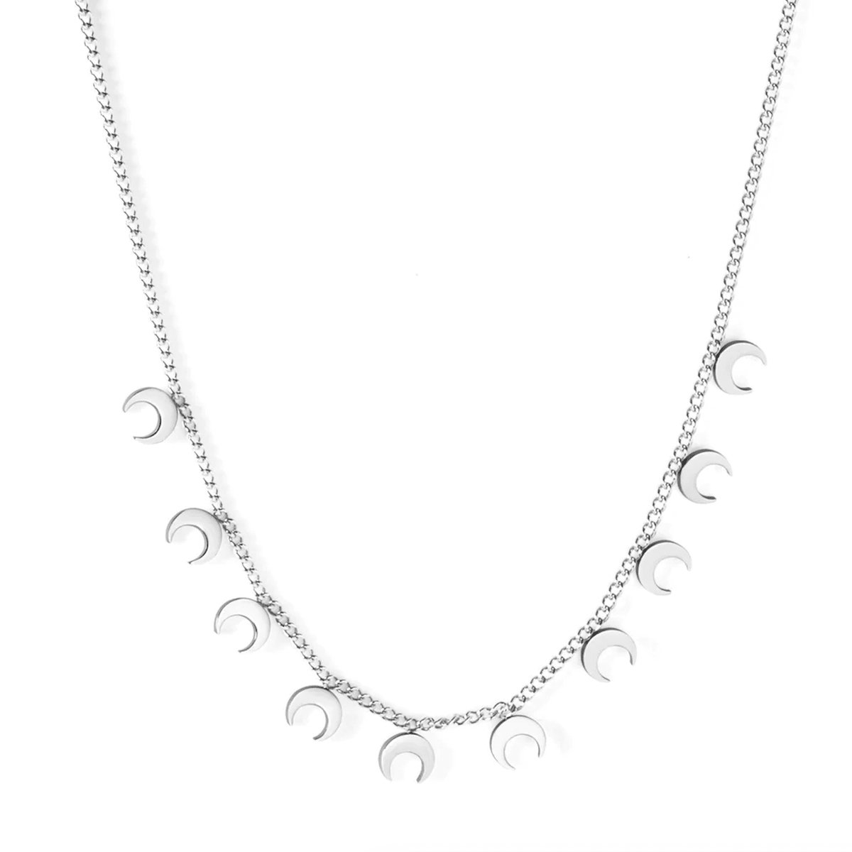 Planet Pink - Ketting bedeltjes maantjes zilver - Stainless Steel - Roestvrij Staal rvs - Waterproof