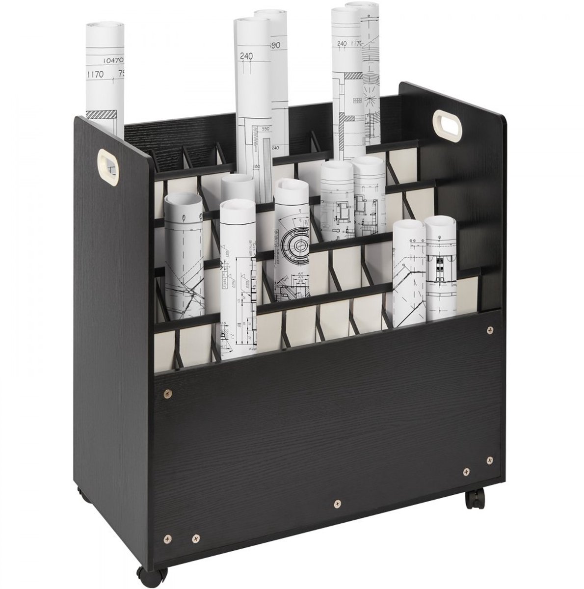 Blauwdruk en Tekeningen Opbergrek - Houten Trolley - 50 Vakken - Verrijdbaar - Voor Blauwdrukken, Kaarten, Posters - Voor Kantoor, School, Thuis