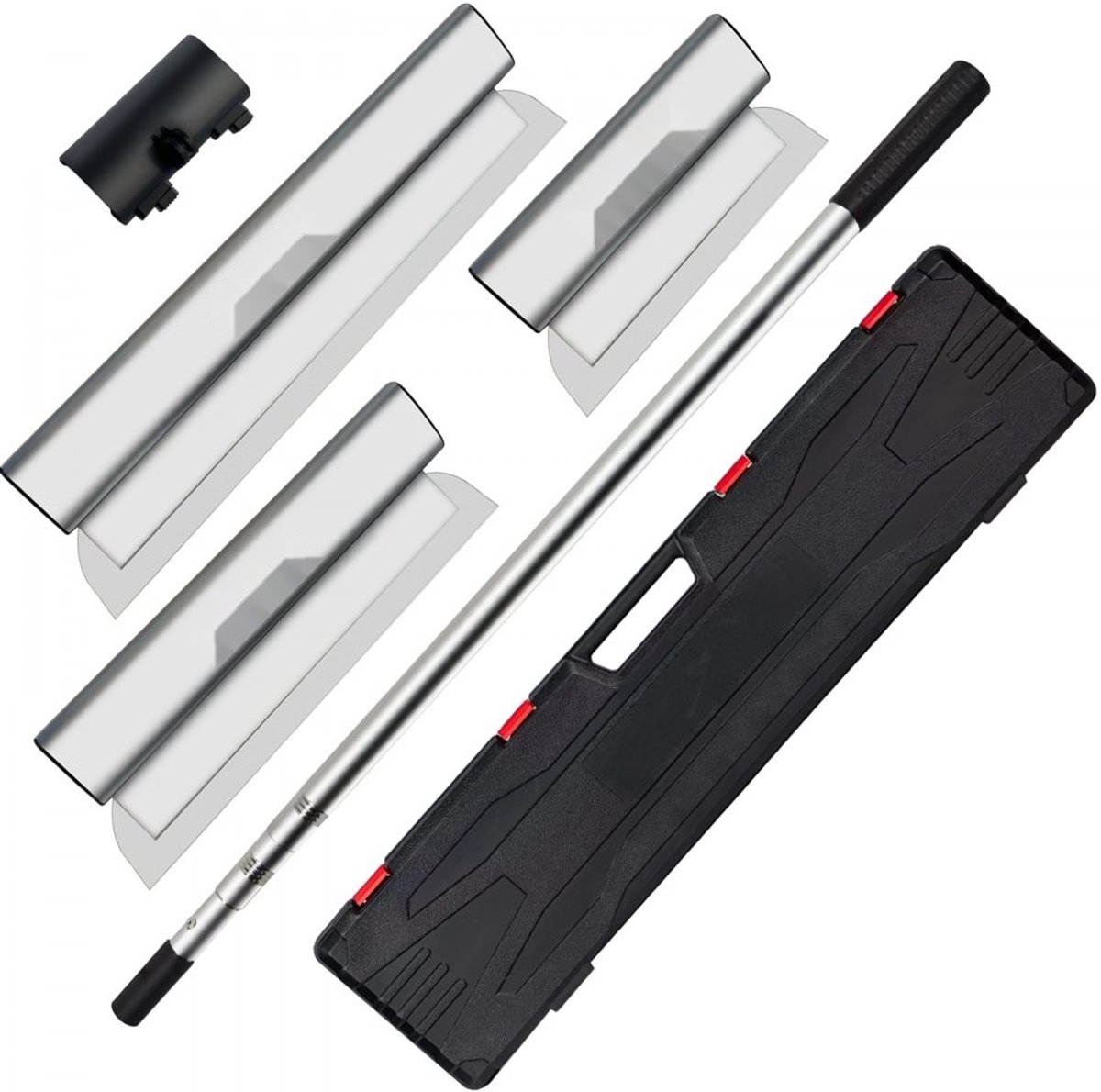Spackmes Set - Stukadoors Vlakspaan voor Gipsplaat - Breedtes 25/40/60 cm - Handgreep 89–200 cm - RVS Blad 0,5 mm - Ergonomische Handgreep