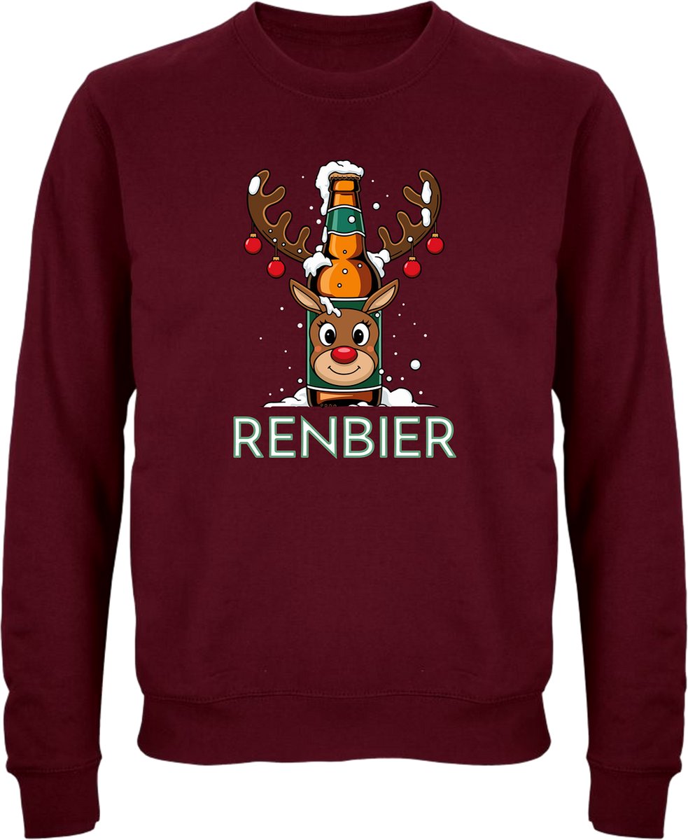 Renbier Kersttrui - Unisex - Kerst - Christmas - Feestdagen - Grappige Trui - Kerstman - Xmas - Foute kerst - Foute Kersttrui - Kerstcadeau - Donkerrood - Maat L