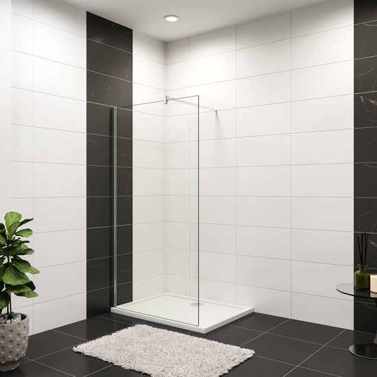 Aica Paroi de douche moderne 120x200 cm - Verre trempé sûr 8 mm NANO Easyclean - Tige de stabilisation en forme de N coupable de 140 cm - Facile à installer - Profil en chrome brillant