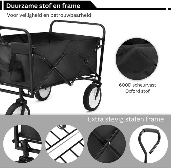 VH Supplies® Bolderkar Opvouwbaar - Bolderwagen - Handkar - 98L - Max 80kg van VH Supplies — afbeelding 2