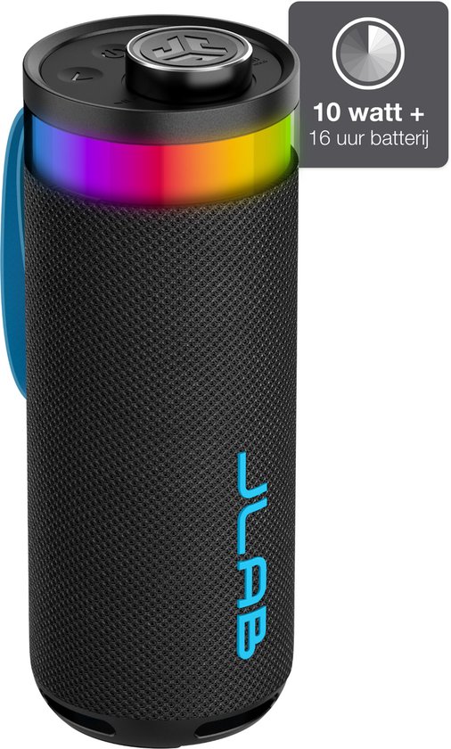 JLab Go Bluetooth Speaker Draadloos - Draagbare Muziekbox - 16 uur Batterijduur - 10 Watt - Bass Boost - IPX6 Waterproof - Multipairing - Instelbare Party Lights - App Equalizer - Zwart